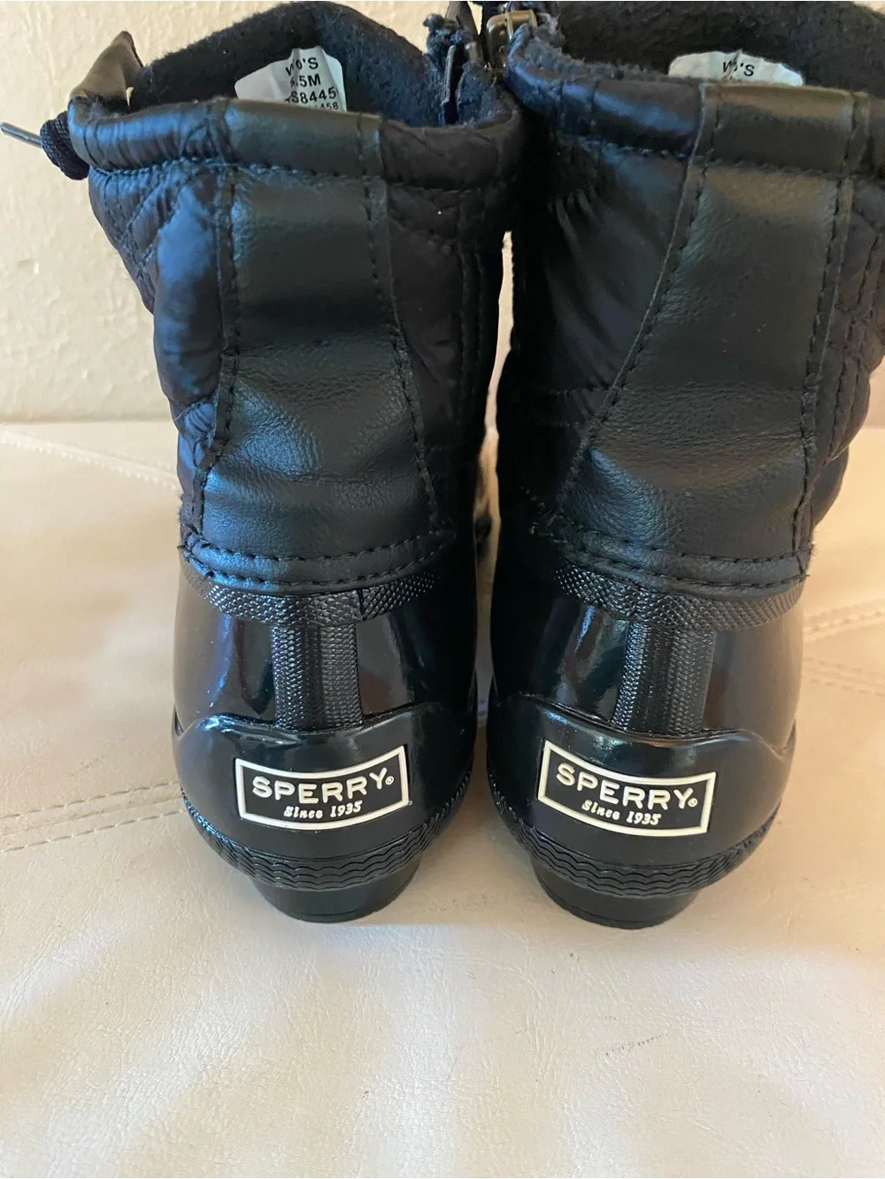 Sperry Syren Duck Boots Black Quilted Lace-Up Rain Ankle Boots Size 8.5